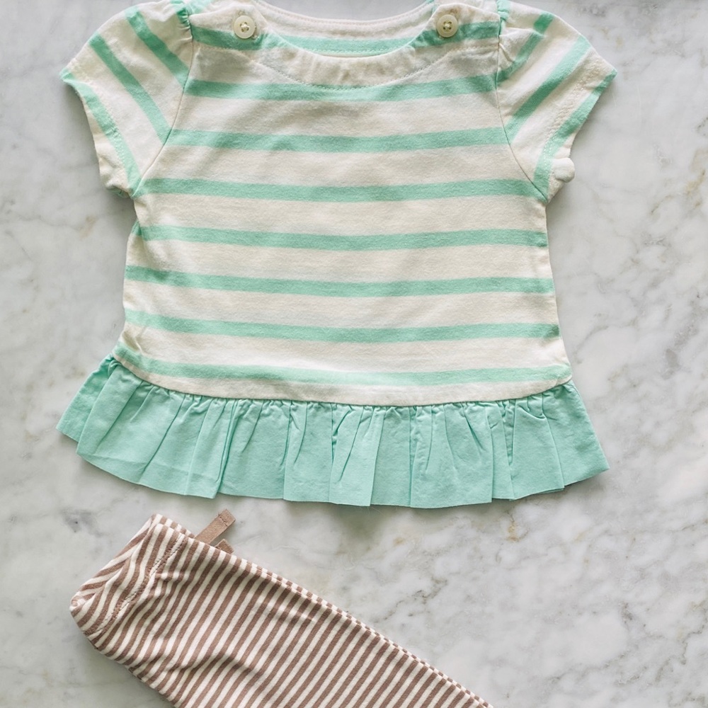 3-6M Gap Teal Striped Matching Outfit